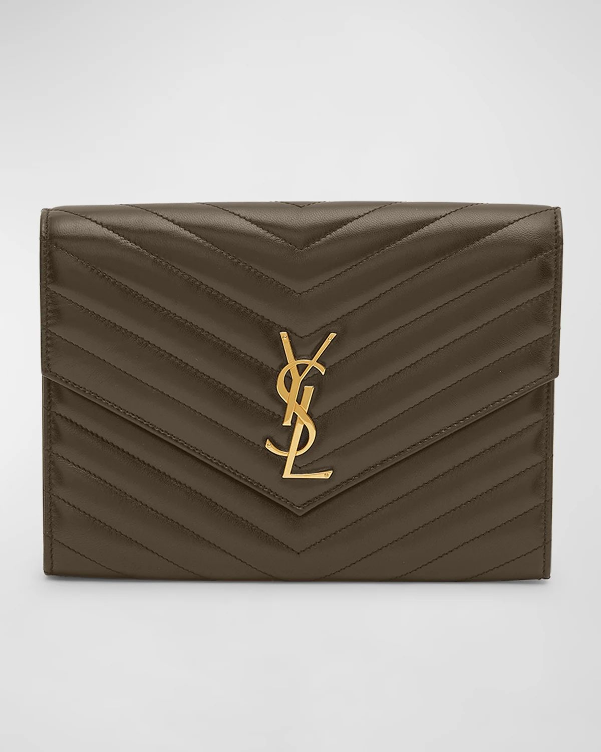 YSL Monogram Flap Clutch Bag in Smooth Leather