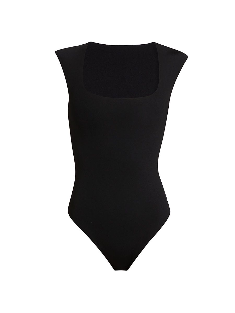 Women's Neoprene Cap-Sleeve Bodysuit - Black - Size XL