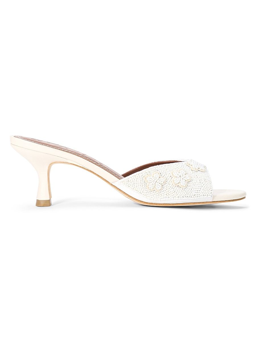 Women's Brigitte 60MM Floral-Beaded Mules - Garden Party - Size 8