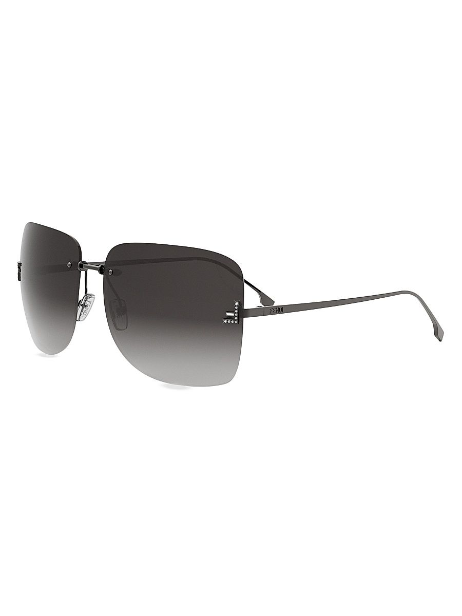 Women's Fendi First 65MM Crystal-Embellished Square Sunglasses - Ruthenium Grey Gradient