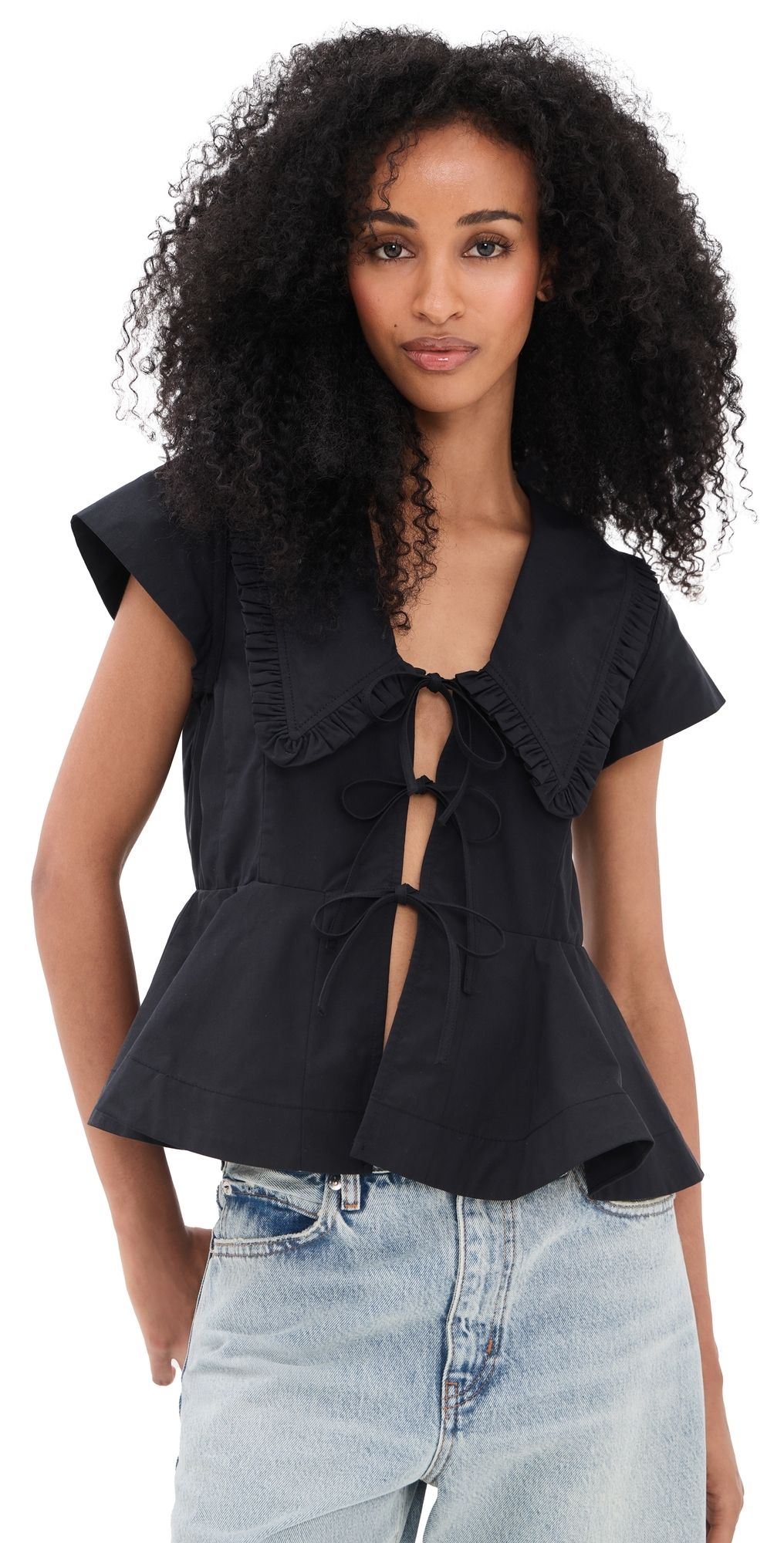 GANNI Regenerative Cotton Poplin Blouse Black 44