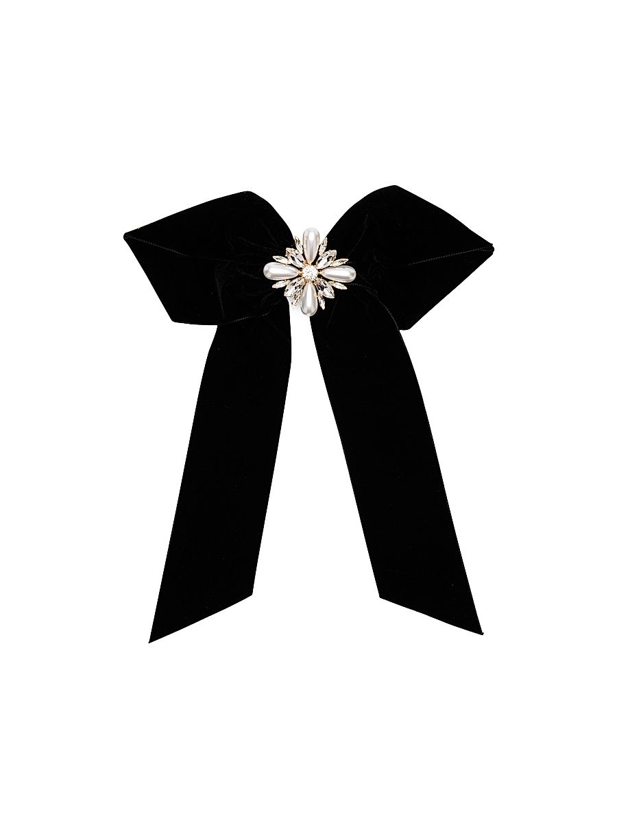 Women's Large Annie Crystal & Imitation Pearl-Embellished Velvet Bow - Black