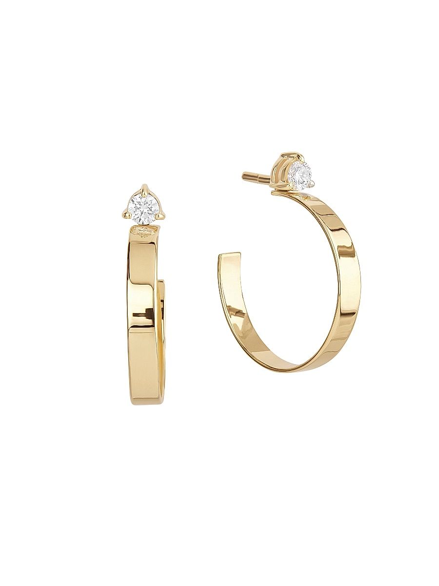 Women's Solo 14K Yellow Gold & 0.13 TCW Diamond Huggie Hoop Earrings - Yellow Gold