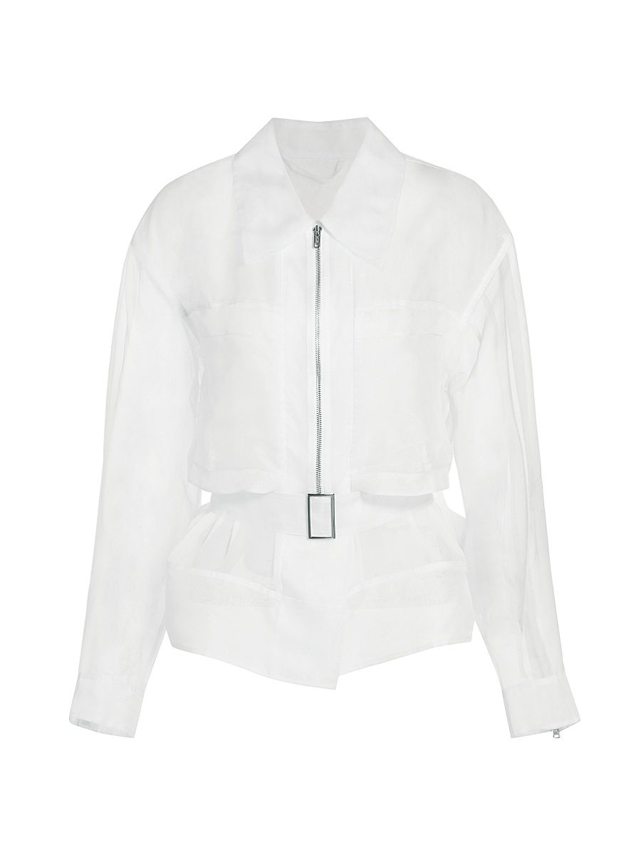 Women's Cotton Organza Utility Jacket - Ivory - Size Small