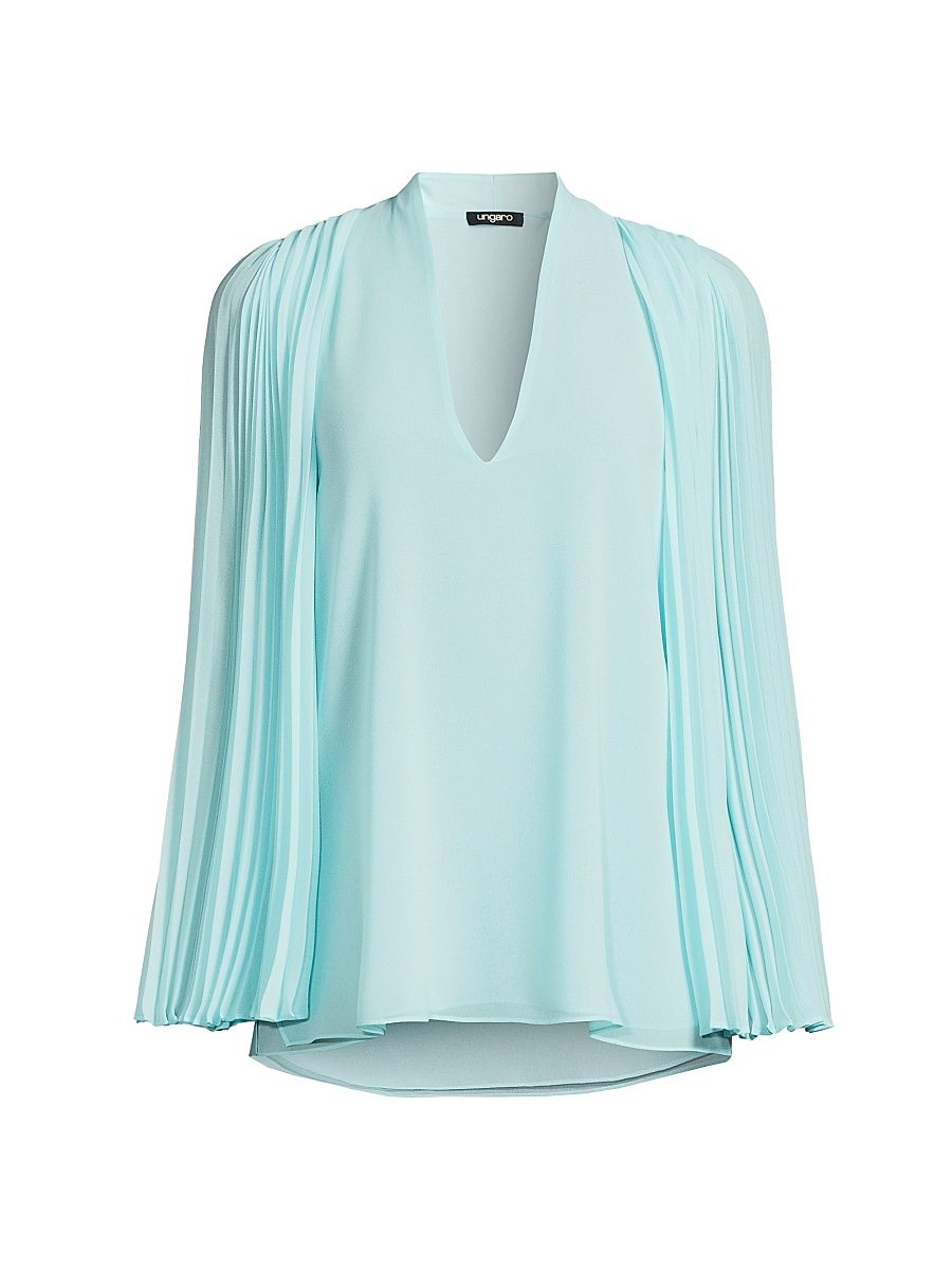 Women's Evelyn Pleated Sleeve Blouse - Light Turquoise - Size Small