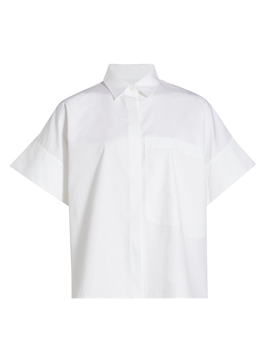 Women's Boxy Cotton Poplin Button-Front Shirt - White - Size Large