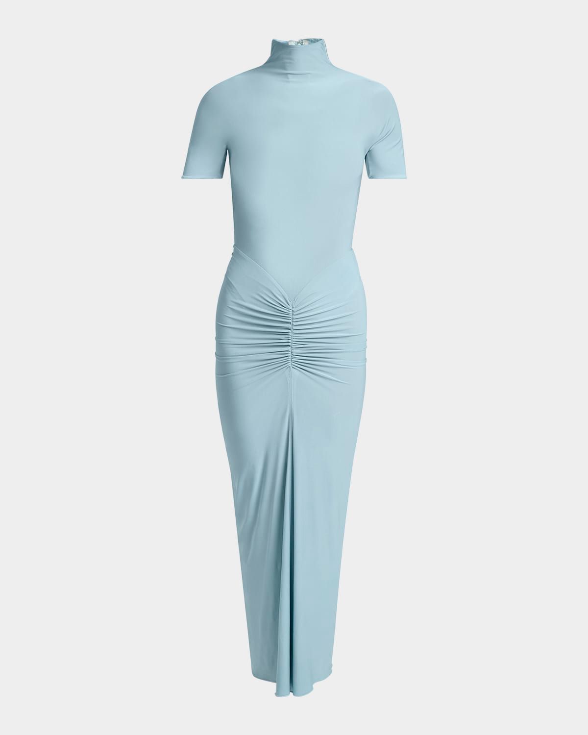 Mock Neck Draped Midi Dress