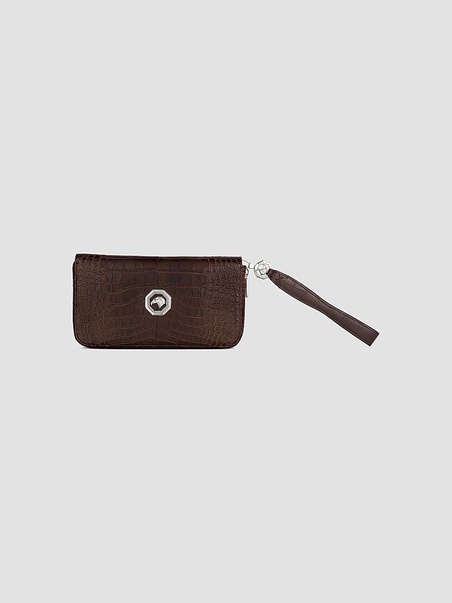 Stefano Ricci Men's Sophisticated Crocodile Bag with Detachable Handle - Dark Brown