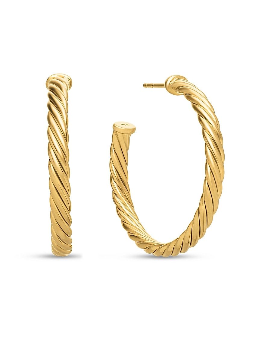 Women's Cablespira Hoop Earrings in 18K Yellow Gold, 1in - Gold