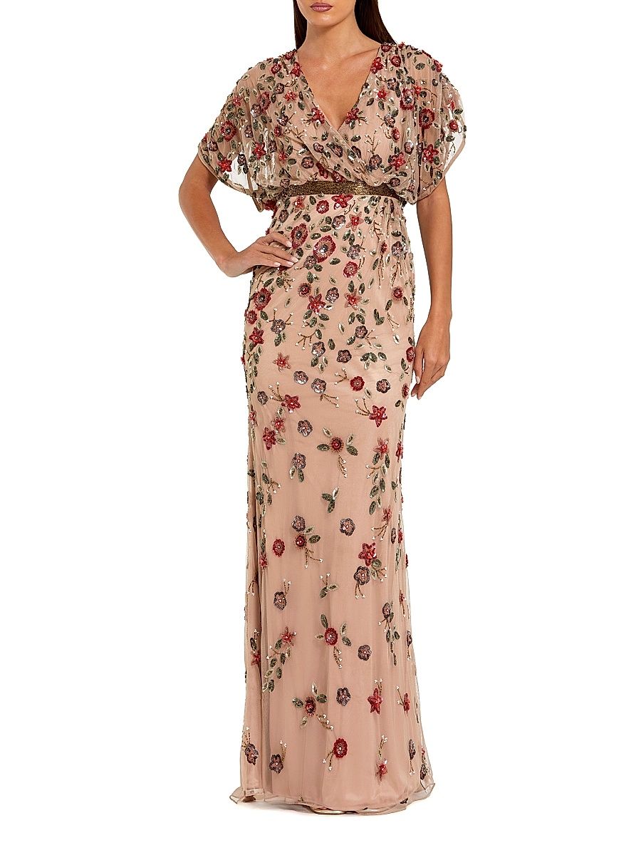 Women's Floral Embellished A-Line Gown - Antique Rose - Size 18