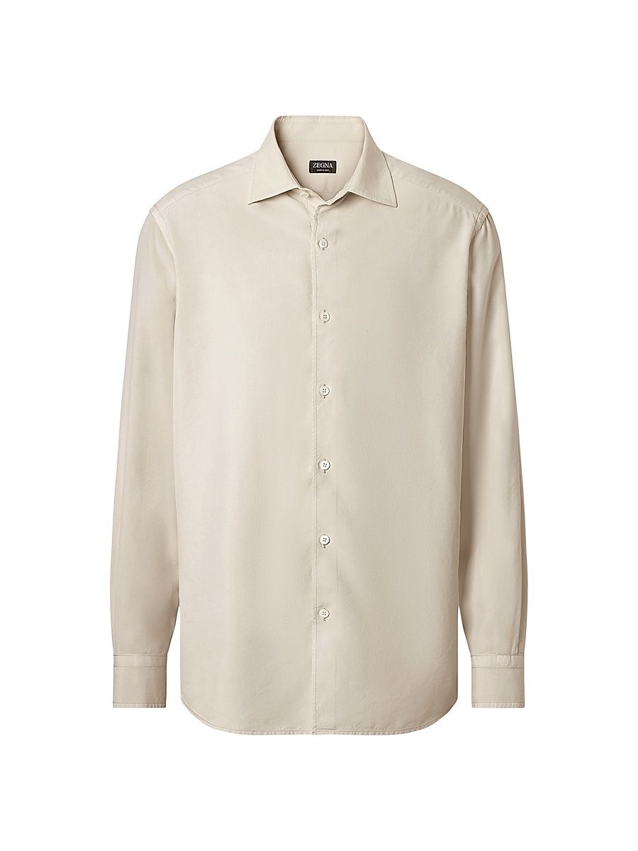 Men's Silk Button-Front Shirt - Ivory - Size XXL
