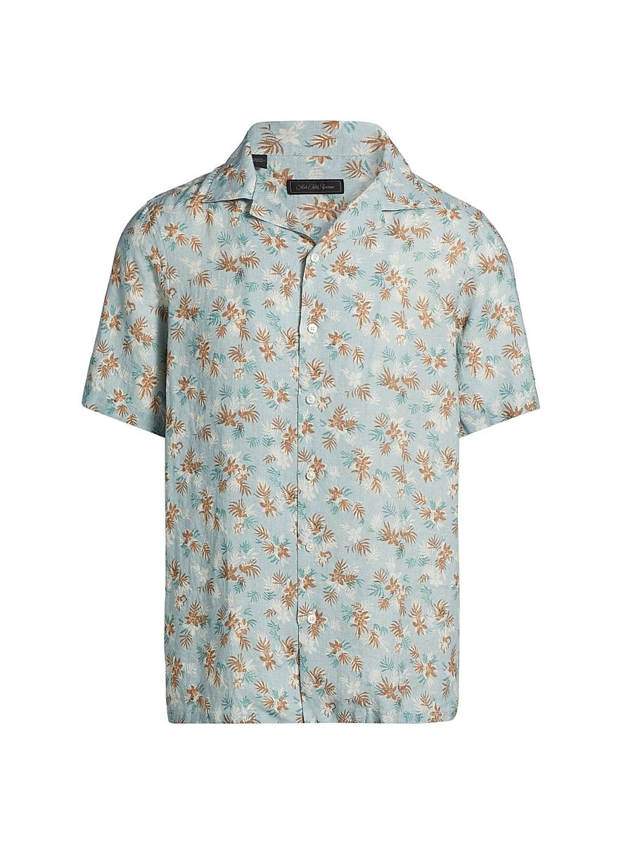 Men's COLLECTION Floral Linen Camp Shirt - Teal - Size XXXL