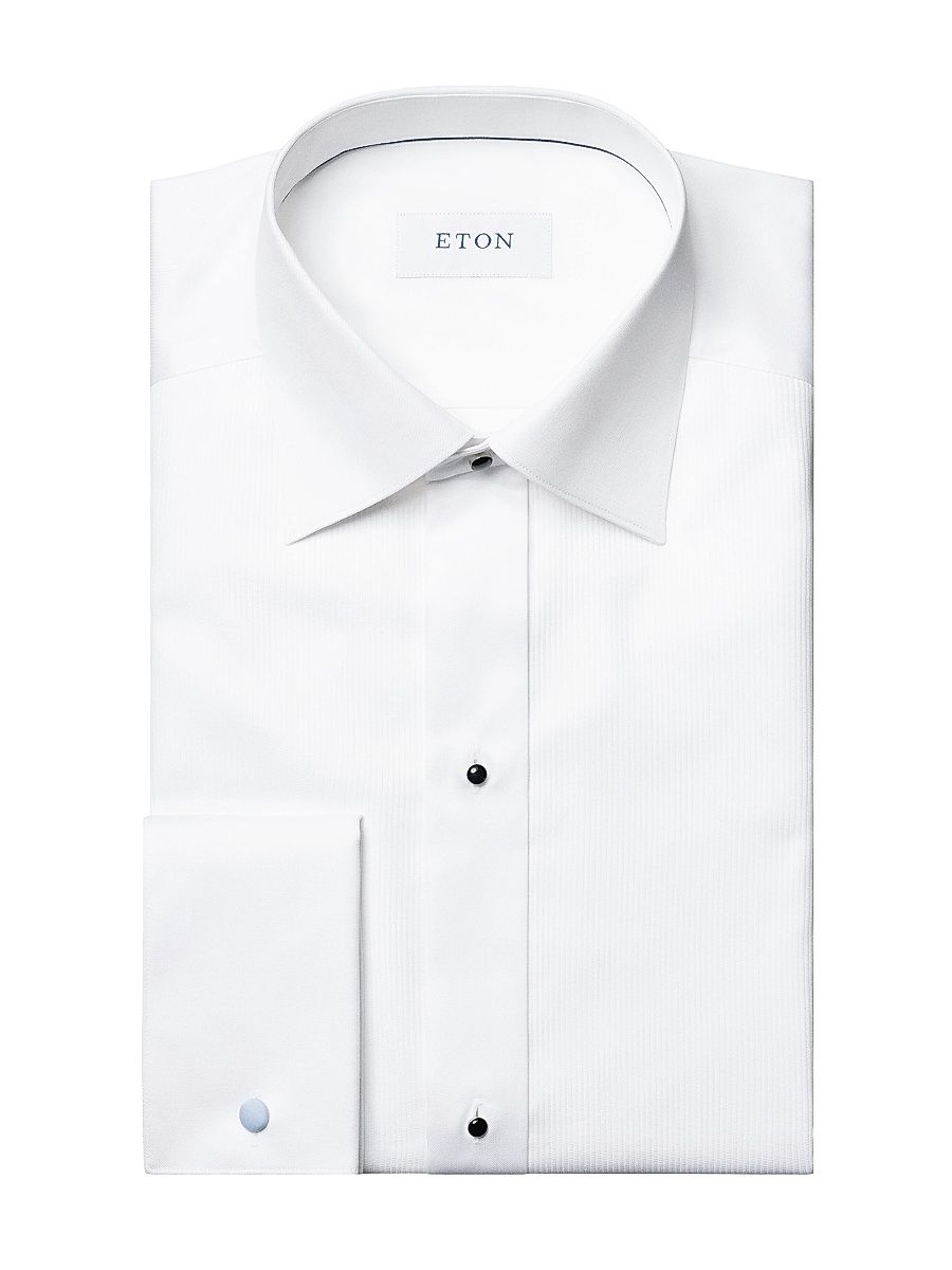 Men's Contemporary-Fit Plissé Bib Formal Shirt - White - Size 17