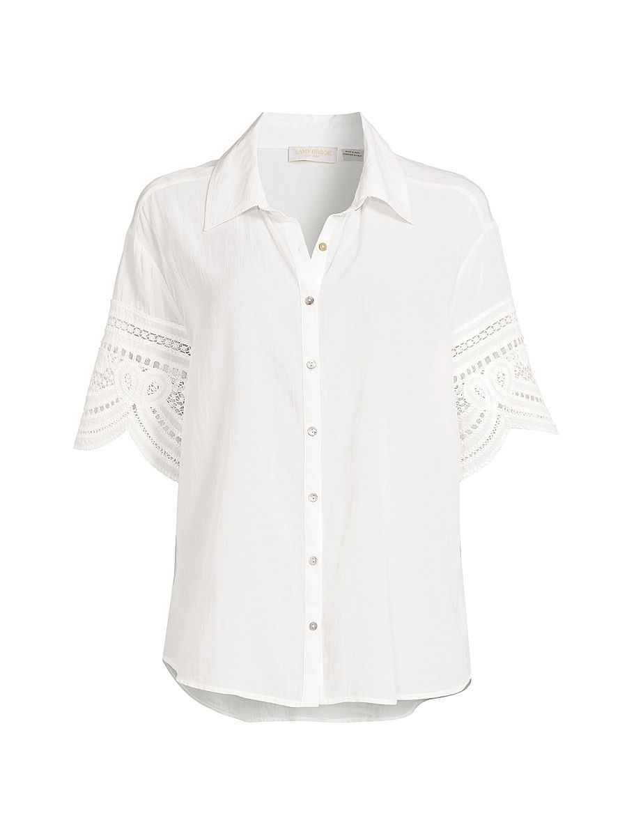 Women's Shamaya Eyelet-Trimmed Swim Cover-Up Top - White - Size XL