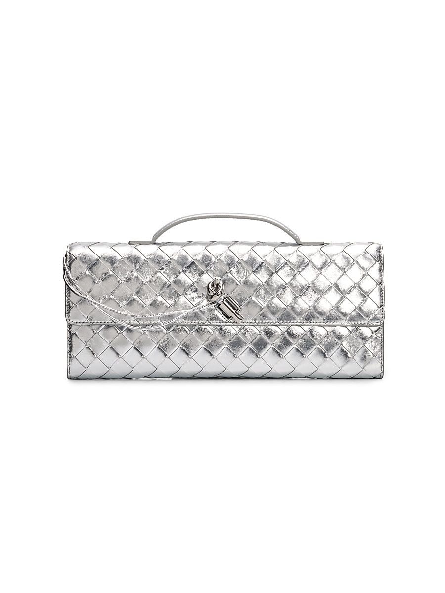 Women's Andiamo Metallic Woven Leather Pouch - Silver