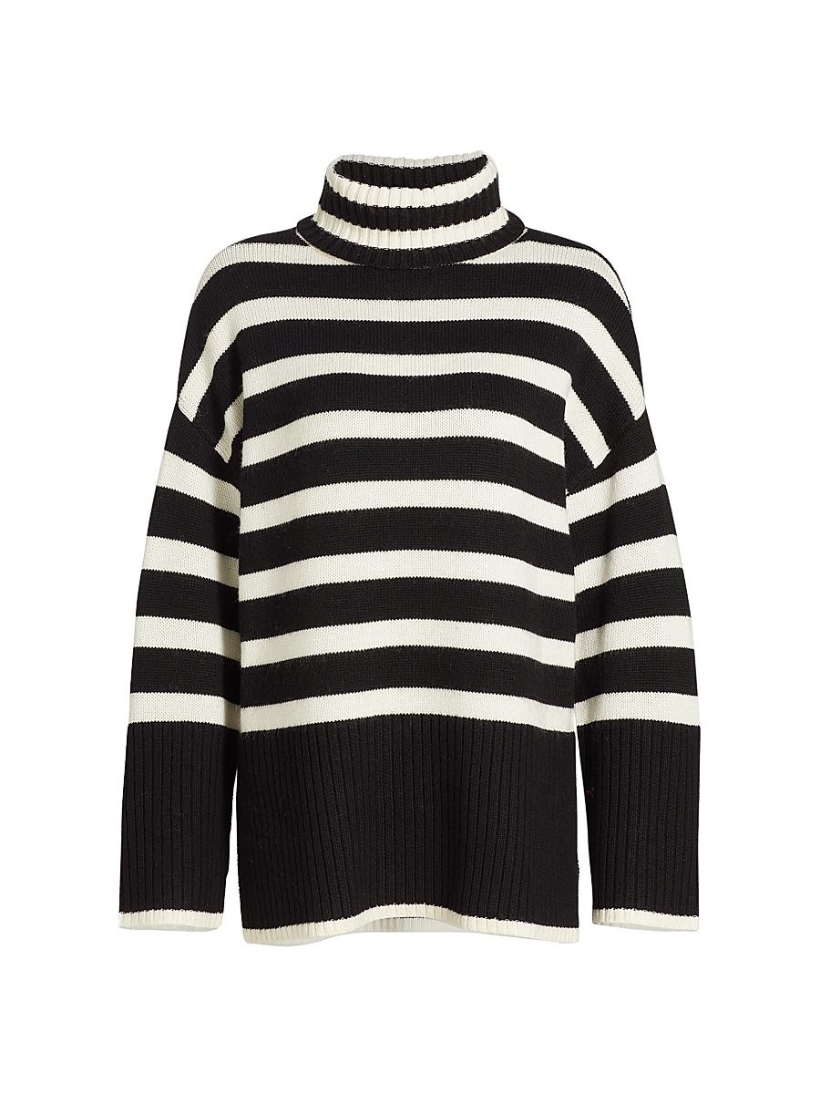 Women's Striped Turtleneck Sweater - Black Ecru - Size Small