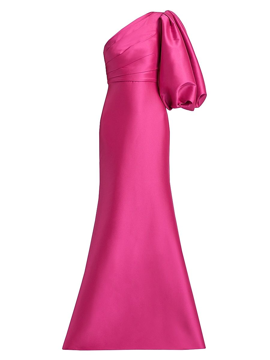 Women's Mikado Twill One-Shoulder Gown - Hot Fuchsia - Size 12