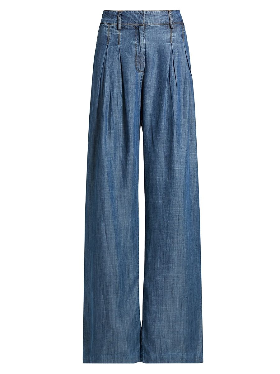 Women's Oscar Chambray Wide-Leg Pants - Chambray - Size 8