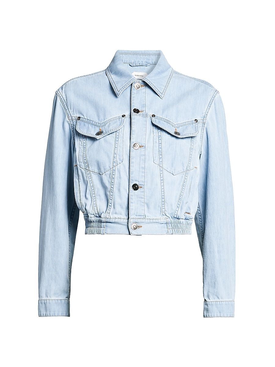 Women's Denim Chambray Blouson Trucker Jacket - Light Blue - Size 12