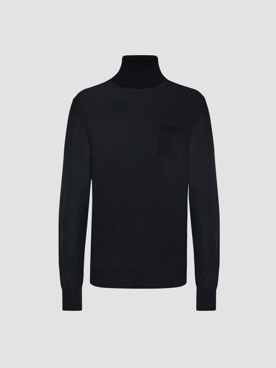 FERRAGAMO Men's Mock Turtleneck Wool Sweater - Nero - Size XL