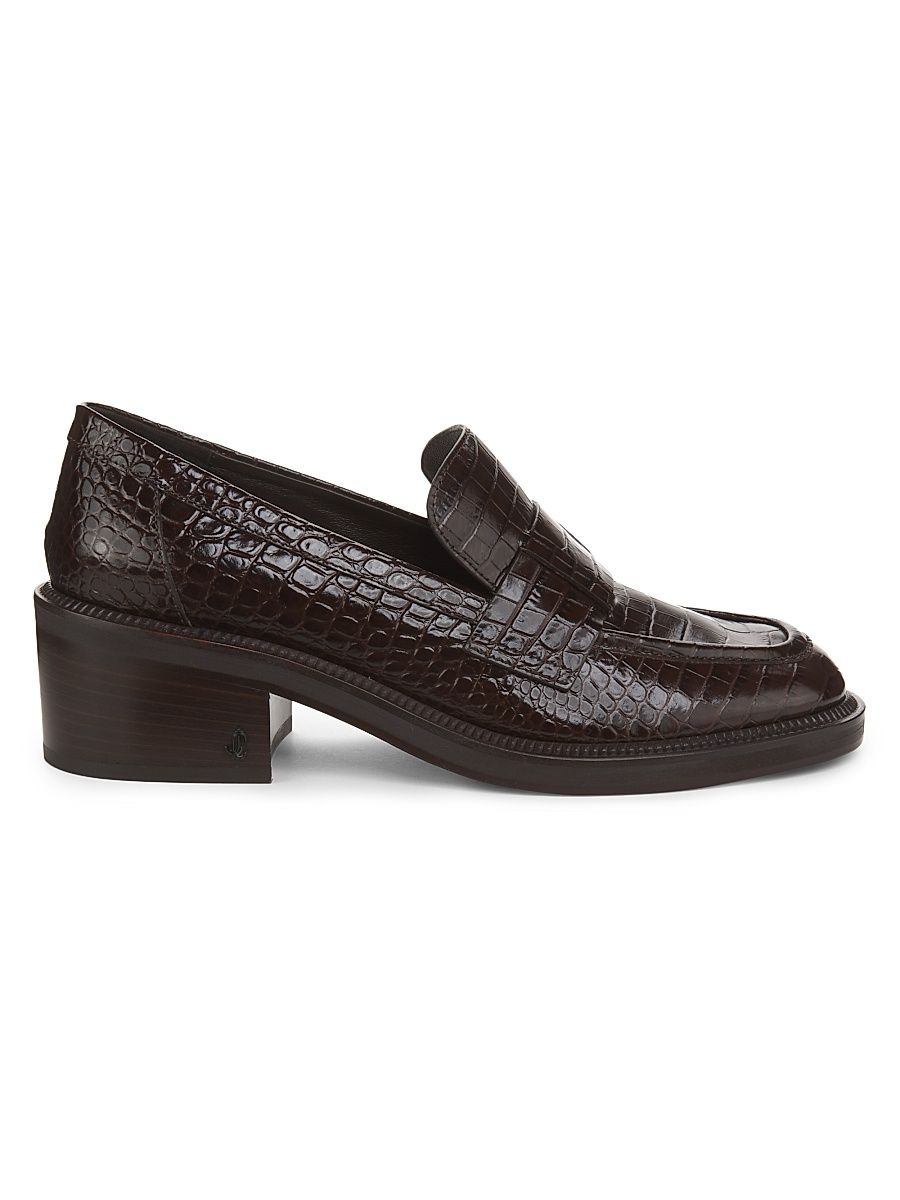 Women's Tylor 60MM Embossed Leather Loafers - Chocolate - Size 11.5