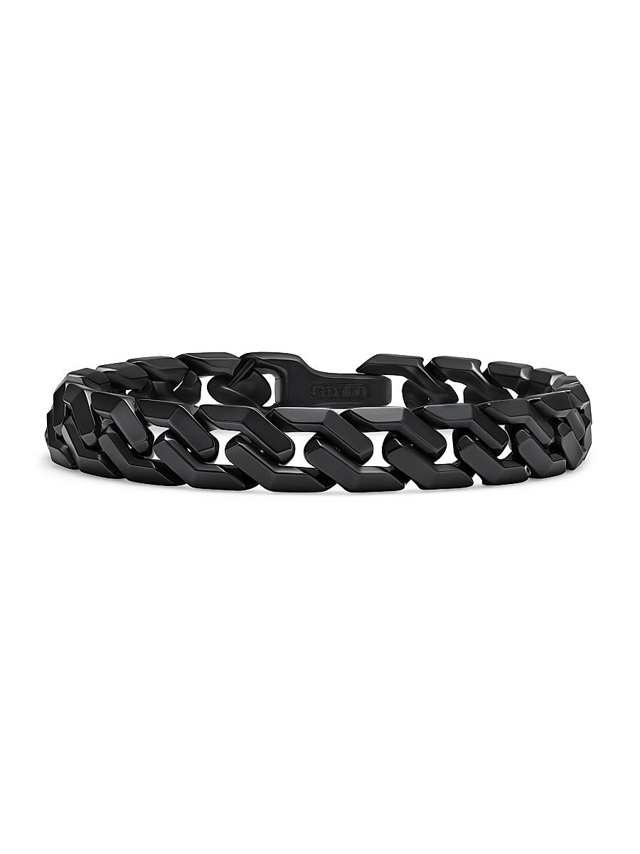Men's Curb Chain Angular Link Bracelet in Black Titanium, 11.5MM - Black - Size Medium