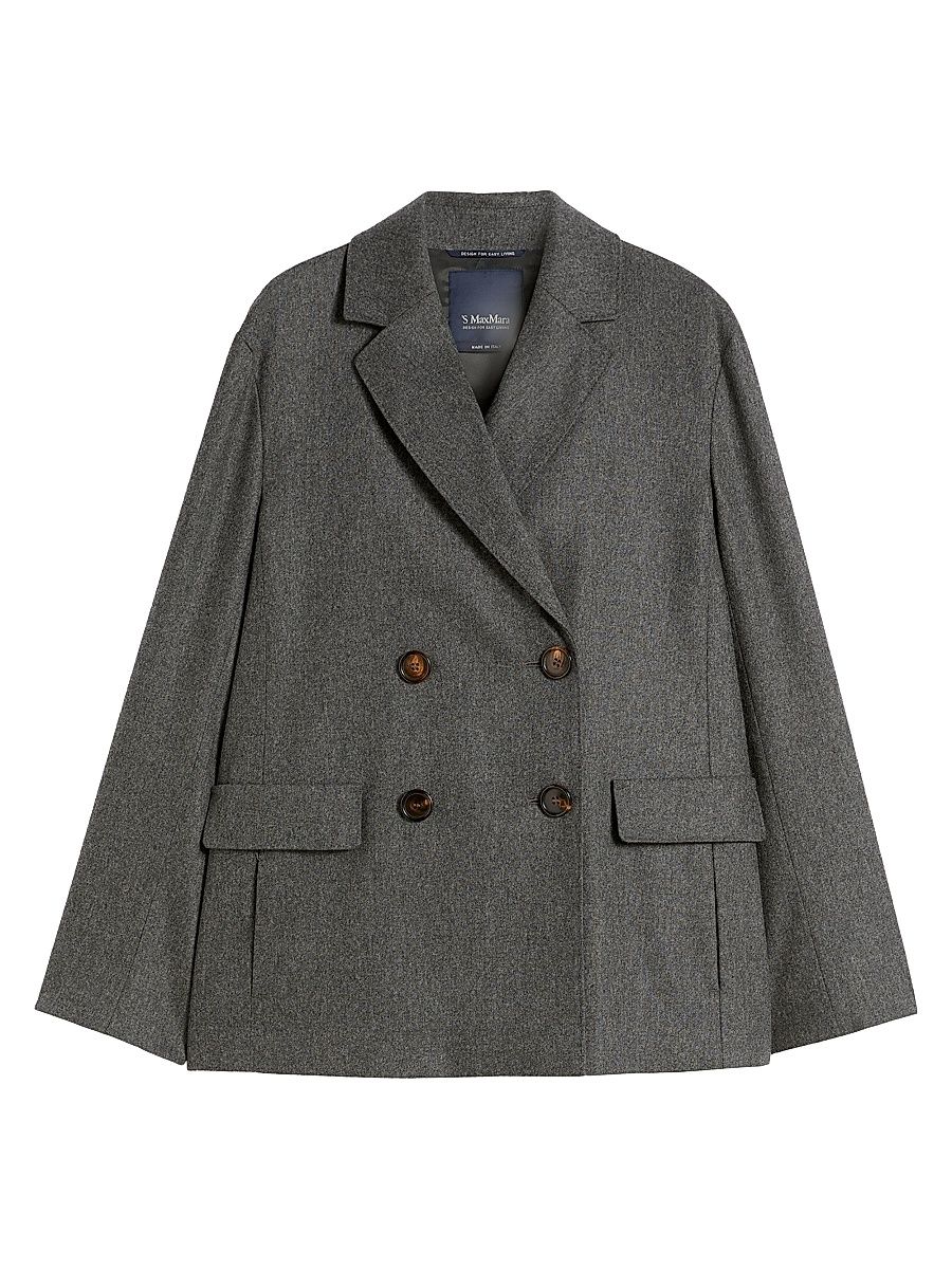 Women's Double Breasted Flannel Blazer - Medium Grey - Size 16