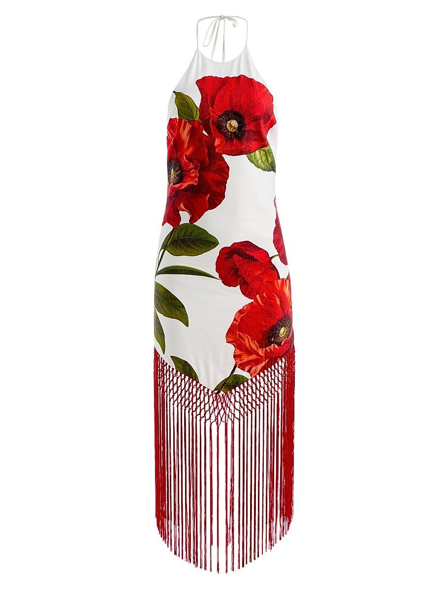 Women's Mallory Floral Fringe-Hem Midi-Dress - Summer Poppy - Size 14