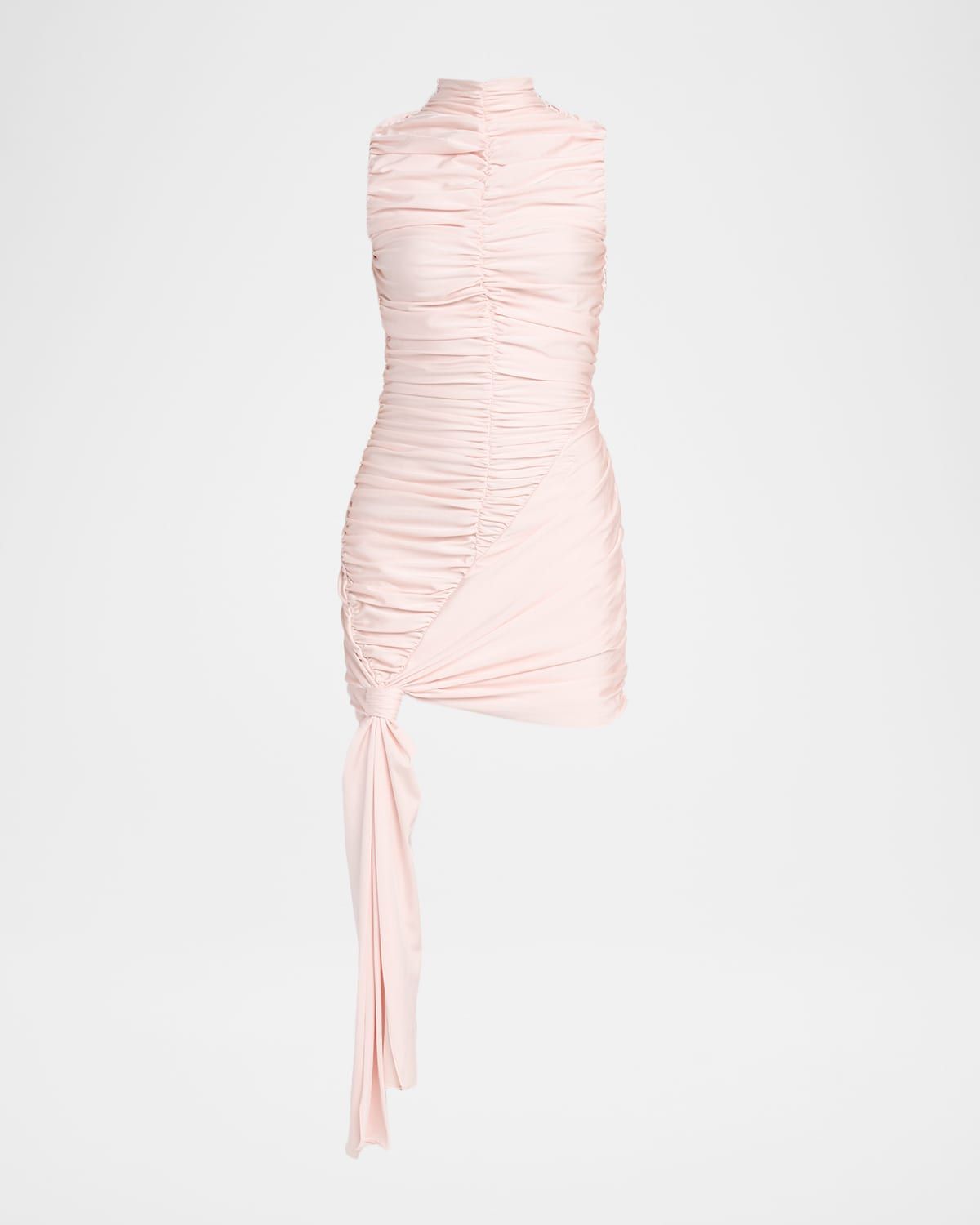 Caspar Ruched Mock-Neck Jersey Mini Dress