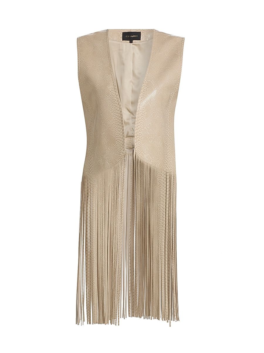 Women's Angela Fringe Snake-Embossed Leather Vest - Ecru Multi - Size XL