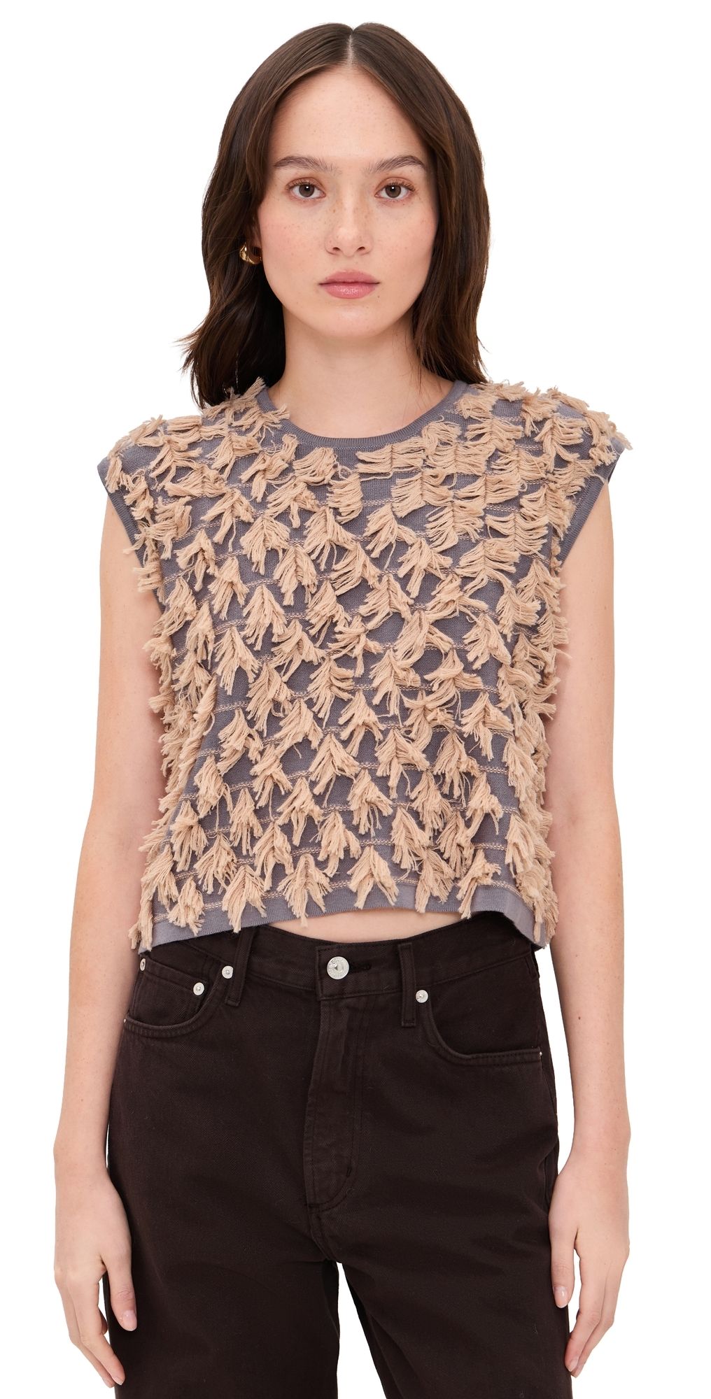 Rachel Comey Hazlitt Fringe Top Dusty Mauve/Blush XL