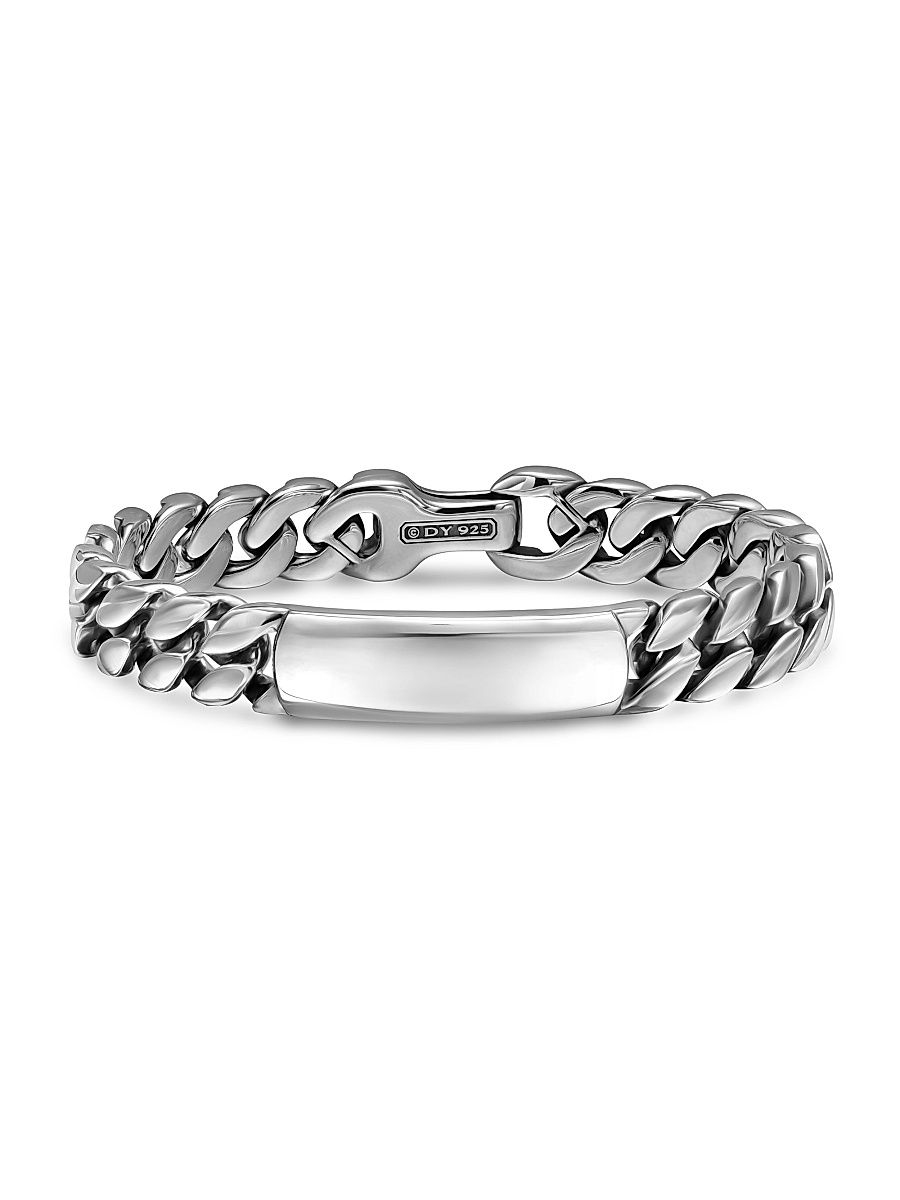 Men's Curb Chain ID Bracelet in Sterling Silver, 11.5MM - Silver - Size Medium