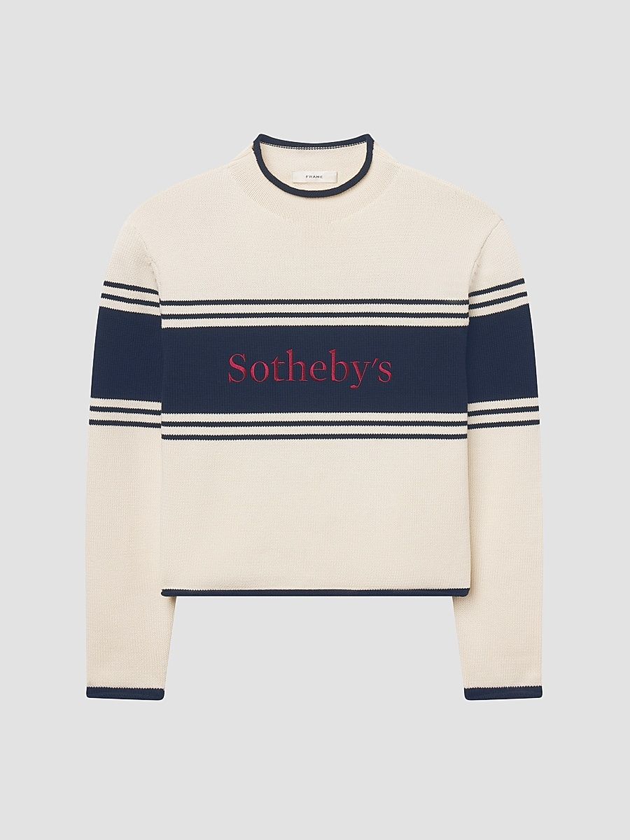 Women's FRAME X Sotheby's Rolled Cotton Sweater - Cream Multi - Size Medium