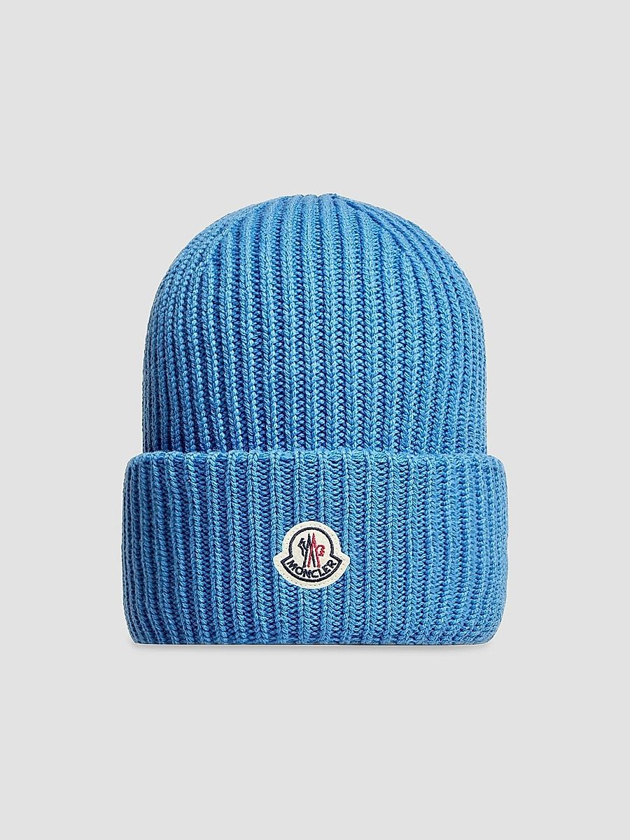 Moncler Men's Beanie Hat in Wool and Cashmere - Light Blue