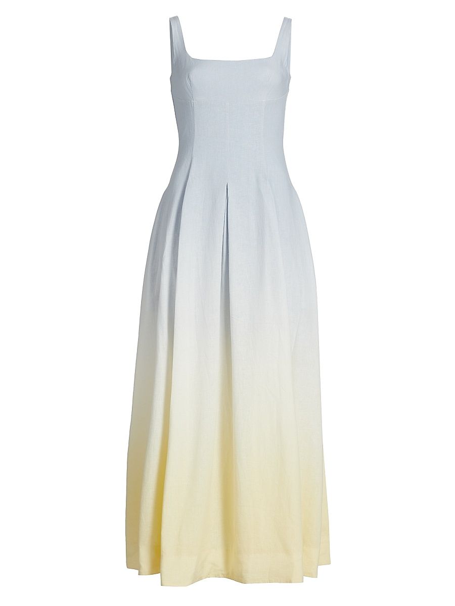 Women's Stefania Ombré Linen-Blend Pleated Dress - Sunset Dip Dye - Size 10