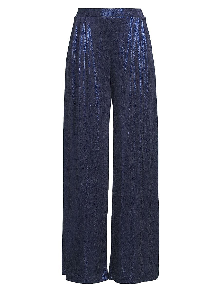 Women's Bristol Metallic Knit Wide-Leg Pants - Metallic Sapphire Blue - Size Large