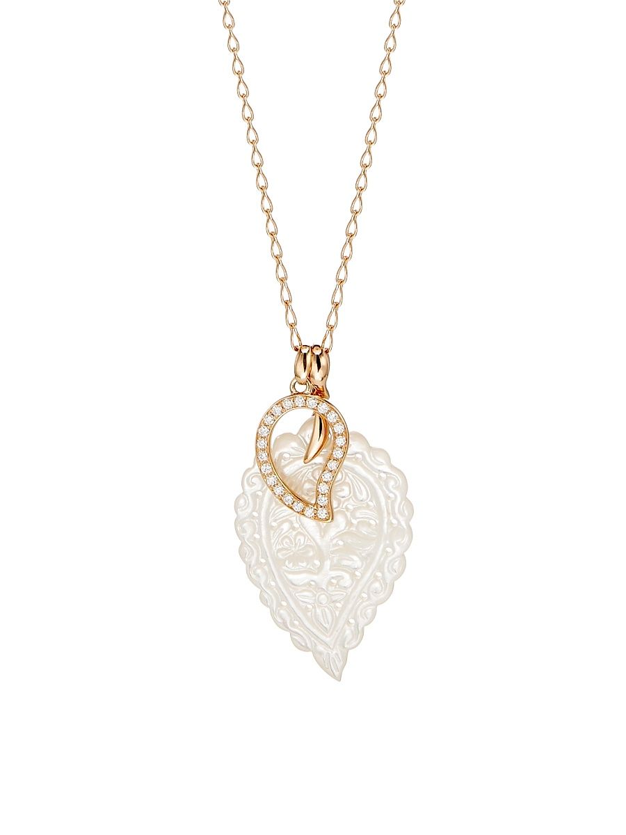 Women's 18K Rose Gold, Diamond & Mother-Of-Pearl Water Droplet Pendant Necklace - Rose Gold