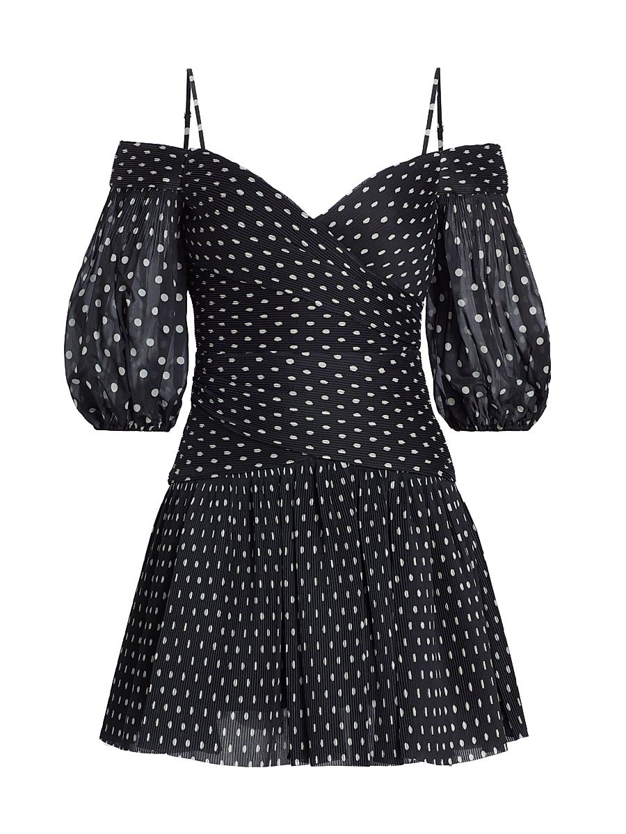 Women's Off-The-Shoulder Polka-Dot Minidress - Black Cream Dot - Size 4