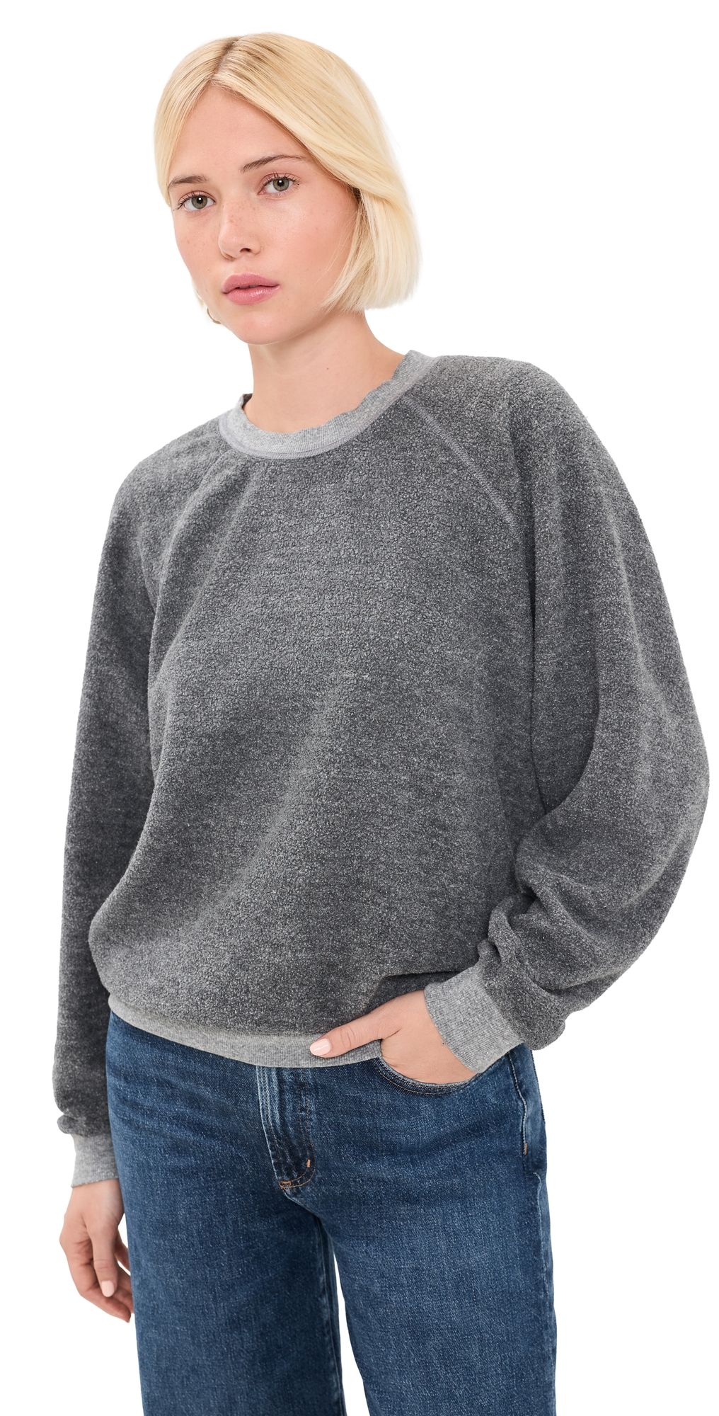 perfectwhitetee Ziggy Inside Out Fleece Crewneck Sweatshirt Dark Heather Grey XL