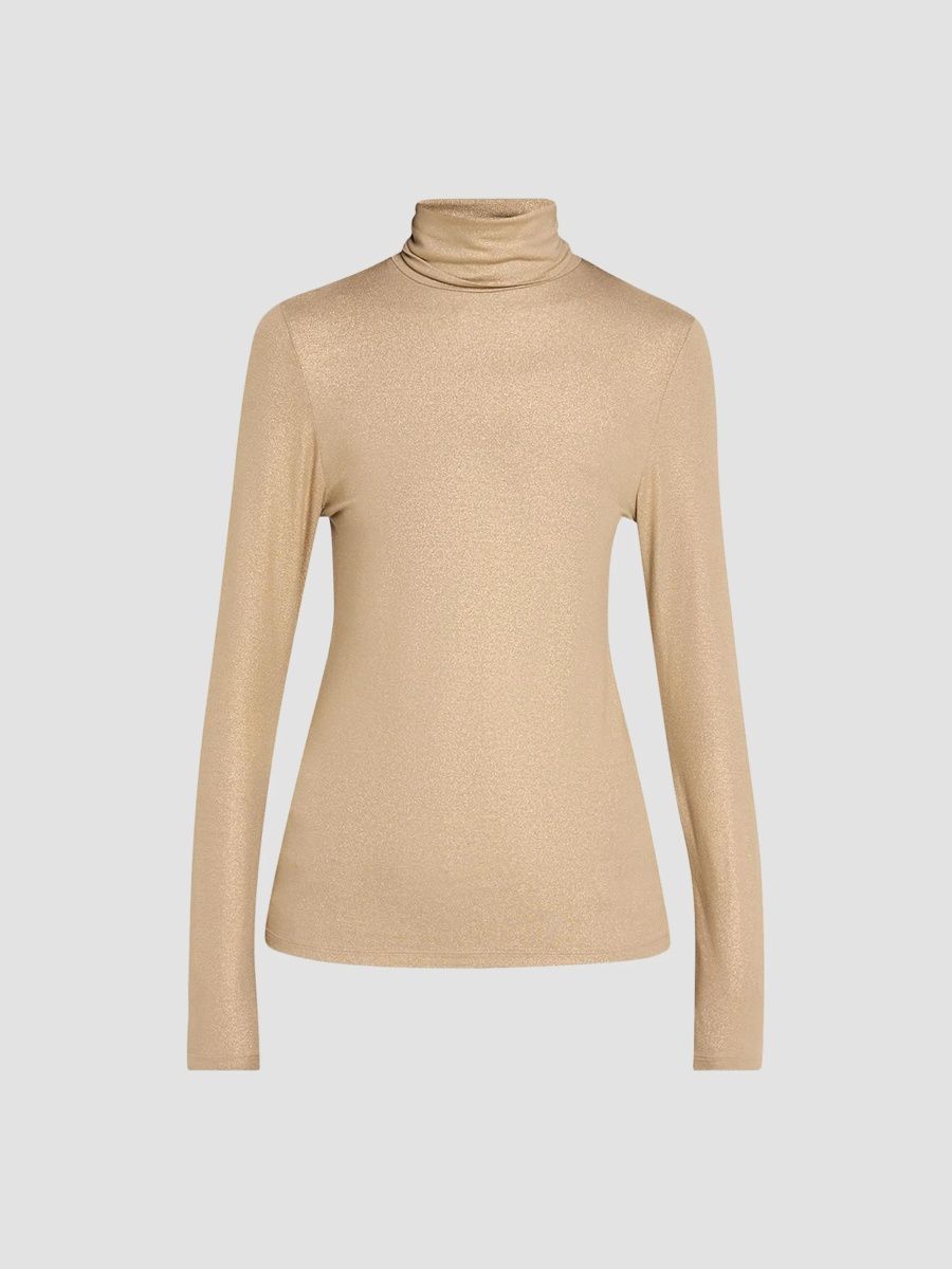 Majestic Filatures Women's Soft Touch Metallic Long-Sleeve Turtleneck Top - Fossil - Size Large