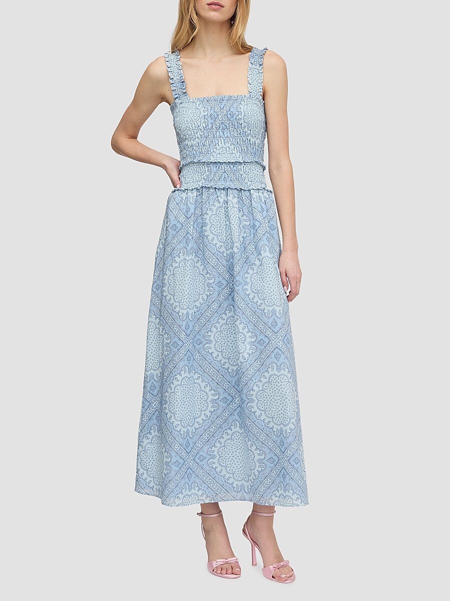 Women's The Azalea Maxi Nap Dress - Dusty Blue Paisley Scarf - Size XXL