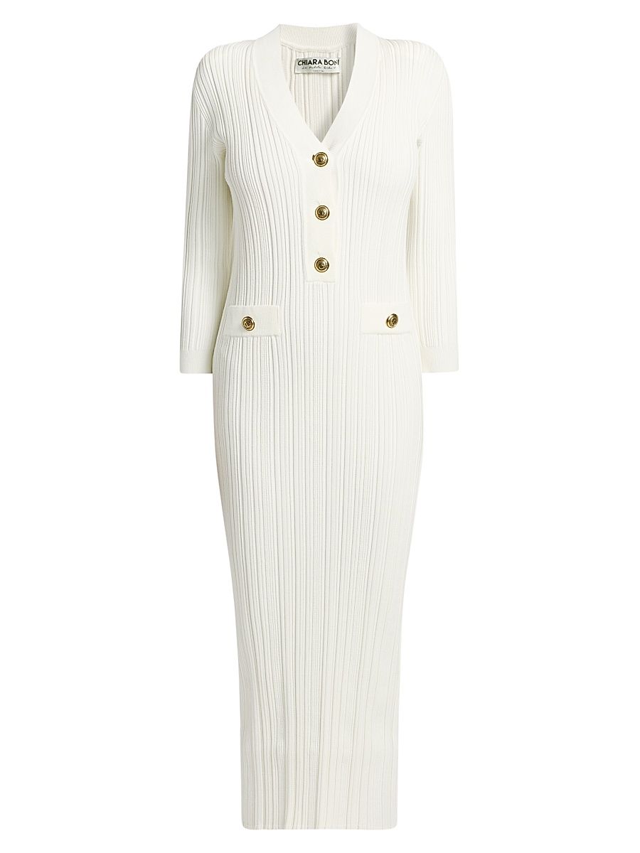 Women's Nuj Pepper Rib-Knit Midi-Dress - Bianco - Size XL