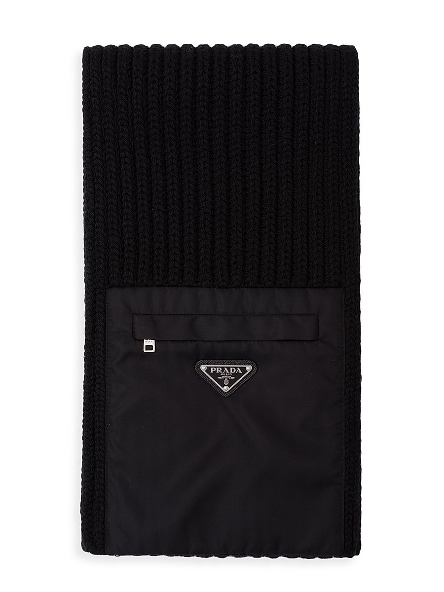 Men's Re-Nylon Gabardine And Wool Scarf - Black