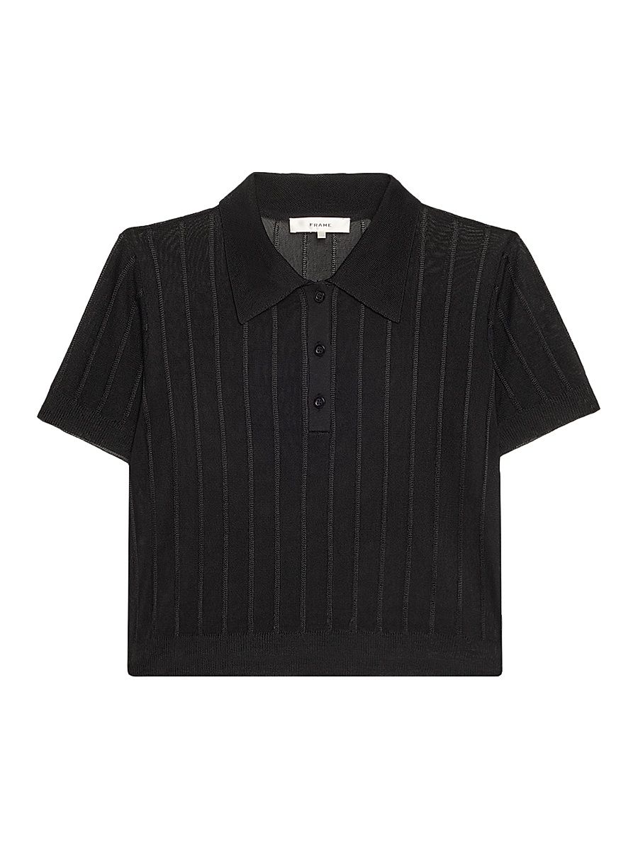 Women's The Ribbed Knit Polo Shirt - Black - Size XL