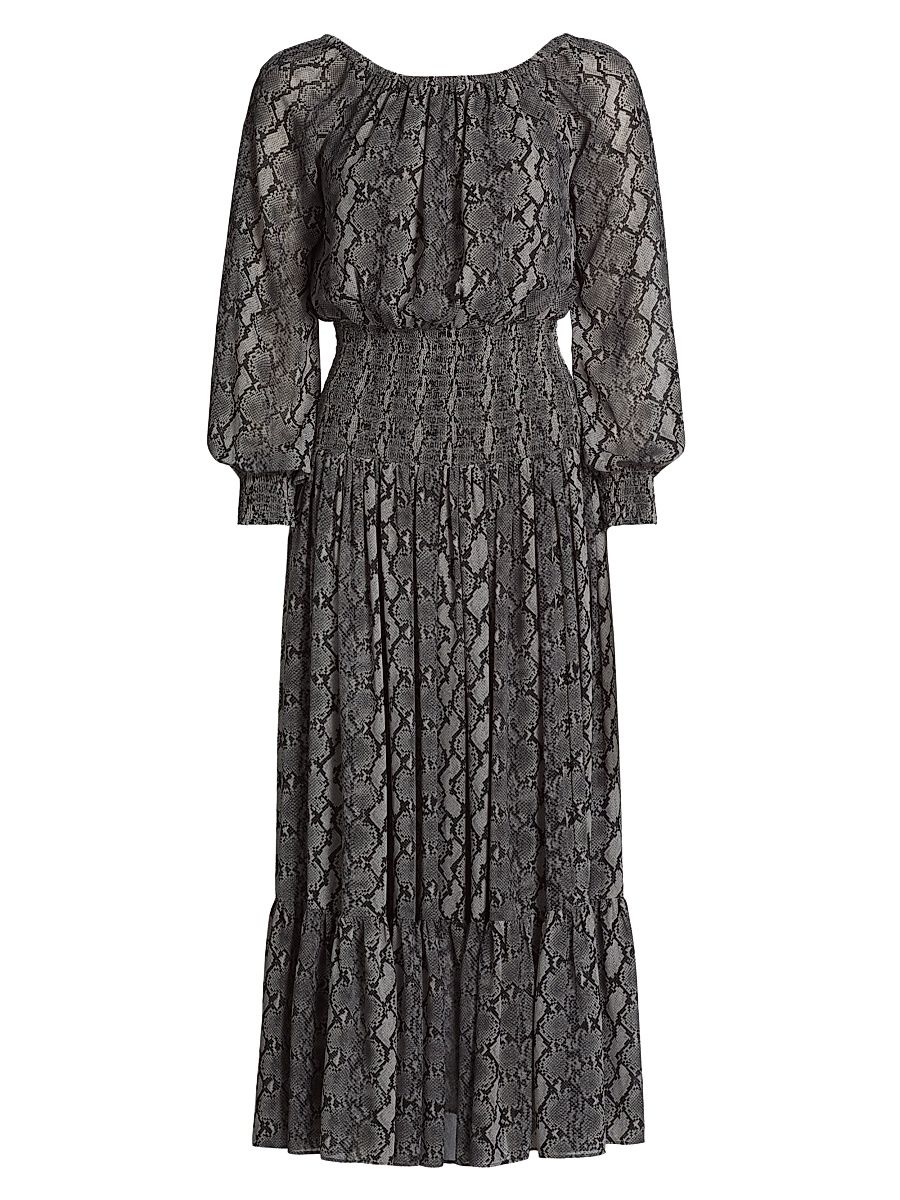 Women's Boatneck Smocked Maxi Dress - Black - Size XS