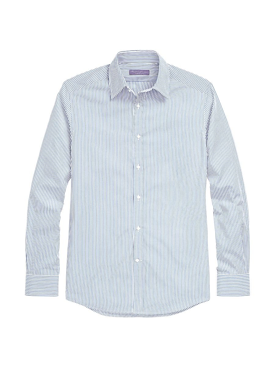 Men's Philip NK Striped Cotton Long-Sleeve Shirt - Blue White - Size 16