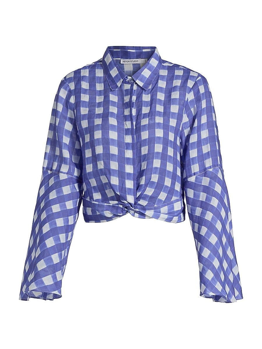 Women's Le Fleur Maisie Checked Crop Blouse - Royal Antique - Size 8