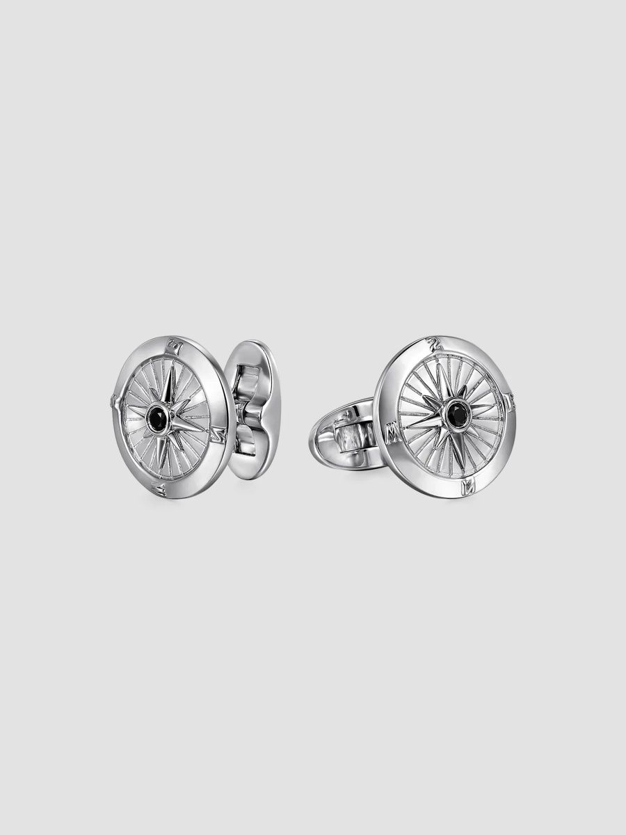 Gabriel & Co Men's Polaris Sterling Silver & Spinel Compass Cufflinks - Silver