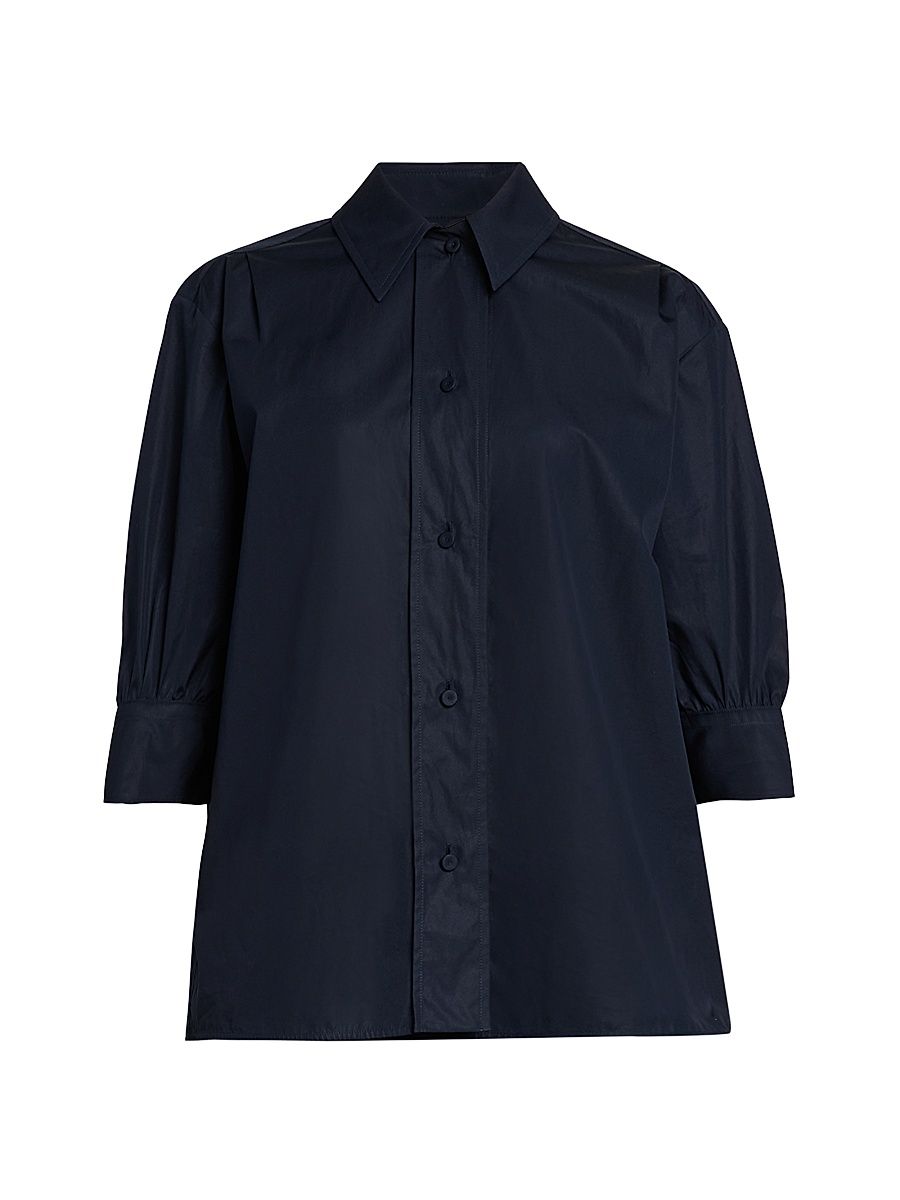 Women's Cotton Poplin Boxy Shirt - Navy - Size 10
