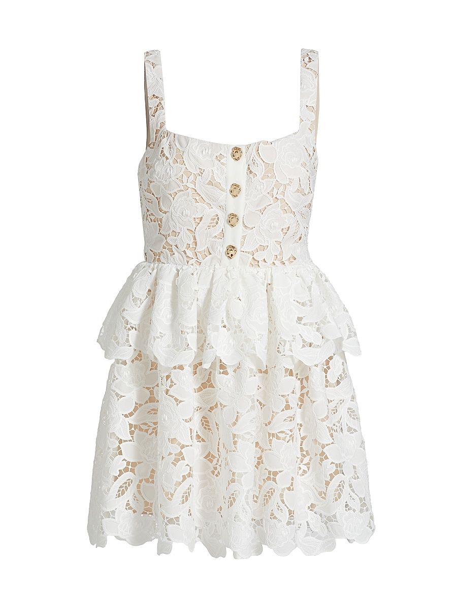 Women's Lace Tiered Peplum A-Line Minidress - White - Size 12
